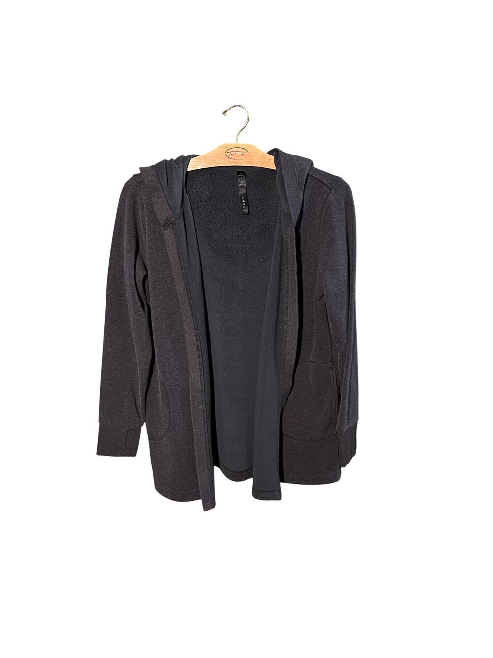 90 Degree Reflex Hooded Cardigan L Longline Open Front Gray Sweatshirt